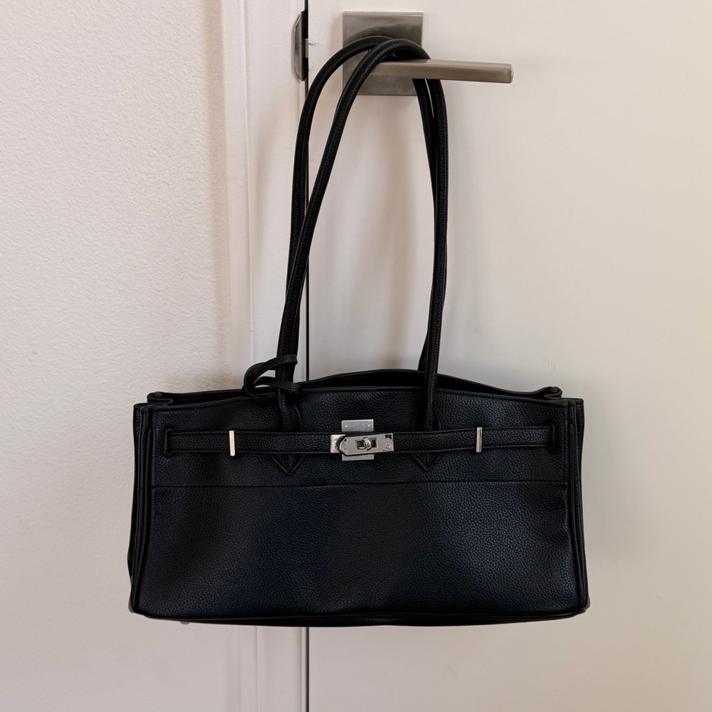 Hermes Birkin 29 Style Black Leather Shoulder Bag